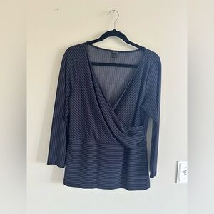 Ann Taylor Striped Navy Women's fuax wrap Top